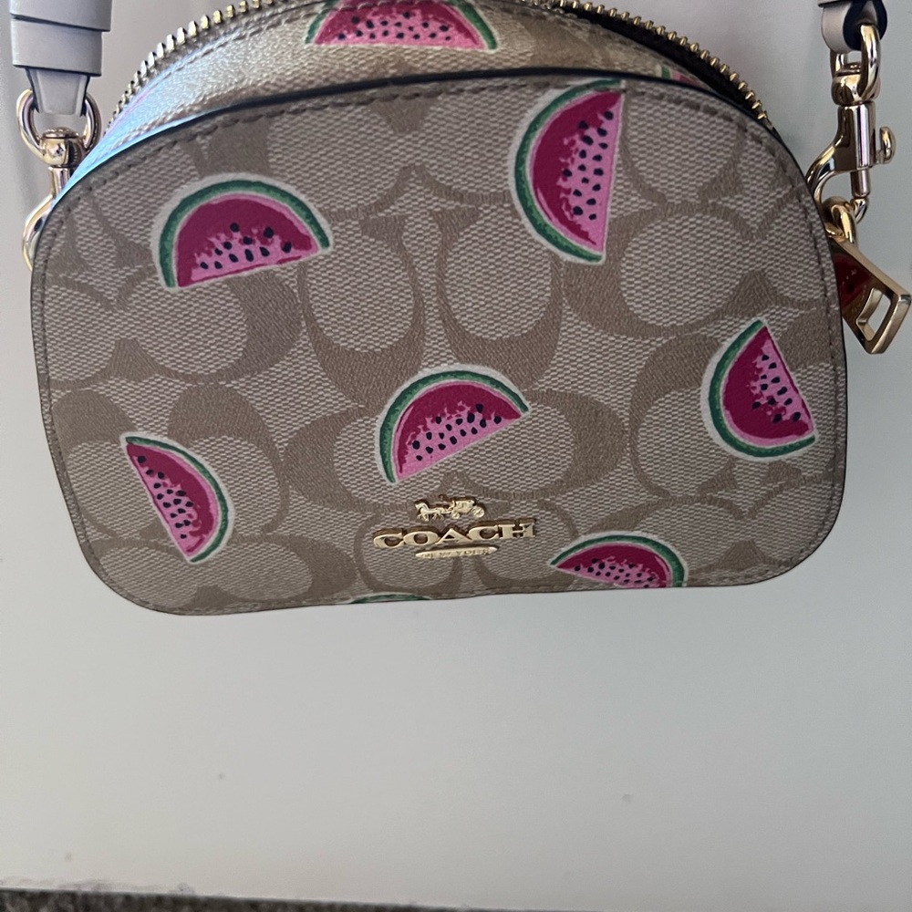 Coach Mini Bag with Watermelon Print - Tan and Pink